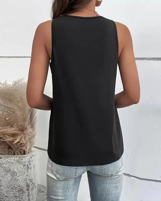 Hollow Split-Joint Loose Sleeveless V-Neck Vest Top