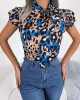 Leopard Cap Sleeve Loose Statement Collar Vest Top