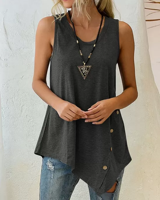 Solid Color Irregularity Loose V-Neck Vest Top