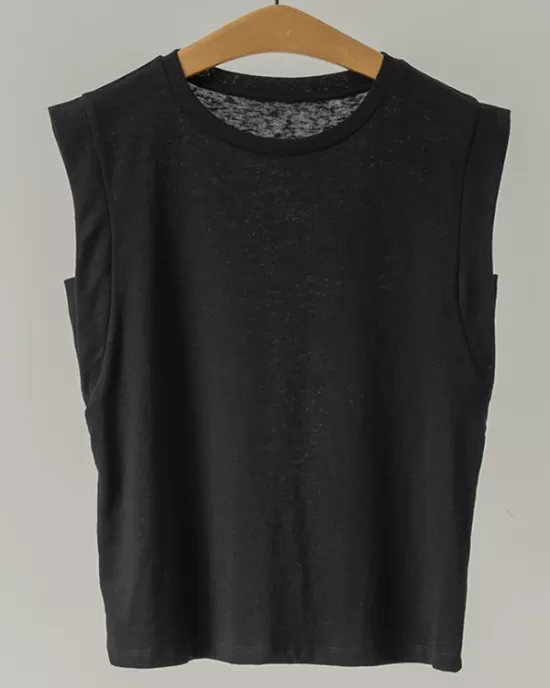 See-Through Solid Color Loose Sleeveless Round-Neck Vest Top