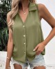 Buttoned Solid Color Split-Joint Loose Sleeveless V-neck Vest Top