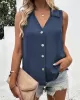 Buttoned Solid Color Split-Joint Loose Sleeveless V-neck Vest Top