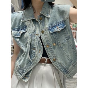 Asymmetric Buttoned Pockets Split-Joint Loose Sleeveless Lapel Collar Vest Outerwear