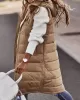 Buttoned Drawstring Keep Warm Solid Color Split-Joint Zipper Hooded Sleeveless Vest Outerwear Padded Coat