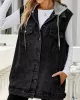 Buttoned Detachable Drawstring Hooded Pockets Split-Joint Loose Sleeveless Polo Vest Outerwear