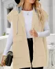 Buttoned Detachable Hooded Pockets Split-Joint Loose Sleeveless Lapel Collar Vest Outerwear