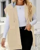 Buttoned Detachable Hooded Pockets Split-Joint Loose Sleeveless Lapel Collar Vest Outerwear