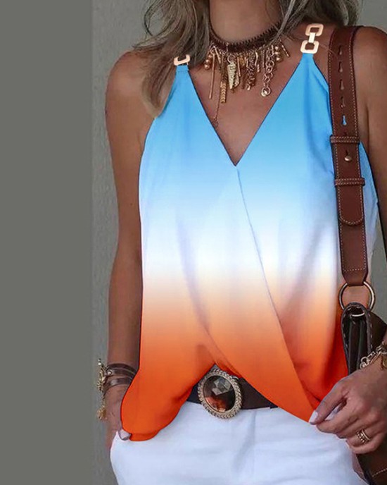 Gradient Split-Joint Sleeveless V-Neck Vest Top