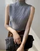 Solid Color Skinny Sleeveless High-Neck Vest Top Knitwear