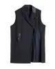 Asymmetric Pockets Tied Sleeveless Notched Collar Vest Outerwear