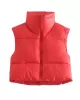 Skinny Sleeveless Solid Color Zipper Stand Collar Padded Vest Vest Top