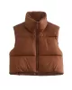 Skinny Sleeveless Solid Color Zipper Stand Collar Padded Vest Vest Top