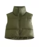 Skinny Sleeveless Solid Color Zipper Stand Collar Padded Vest Vest Top