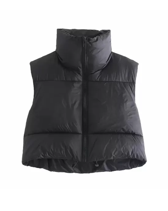 Skinny Sleeveless Solid Color Zipper Stand Collar Padded Vest Vest Top