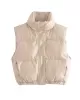 Drawstring Elasticity Solid Color Split-Joint Zipper Skinny Sleeveless Stand Collar Padded Vest