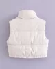 Drawstring Elasticity Solid Color Split-Joint Zipper Skinny Sleeveless Stand Collar Padded Vest