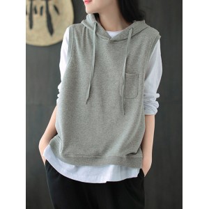 Artistic Retro Solid Hooded Vest