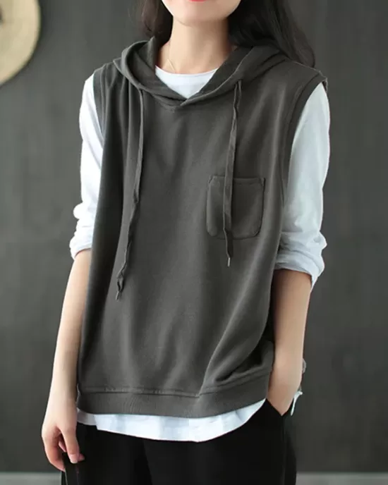 Artistic Retro Solid Hooded Vest