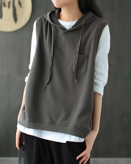 Artistic Retro Solid Hooded Vest