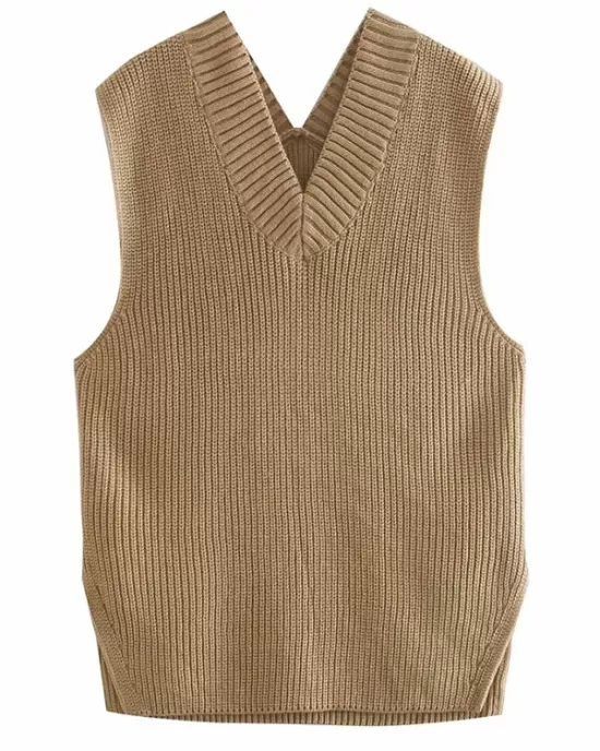 4 Colors V-Neck Simple Split-Side Sleeveless Knitted Vest