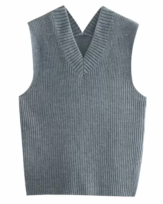 4 Colors V-Neck Simple Split-Side Sleeveless Knitted Vest