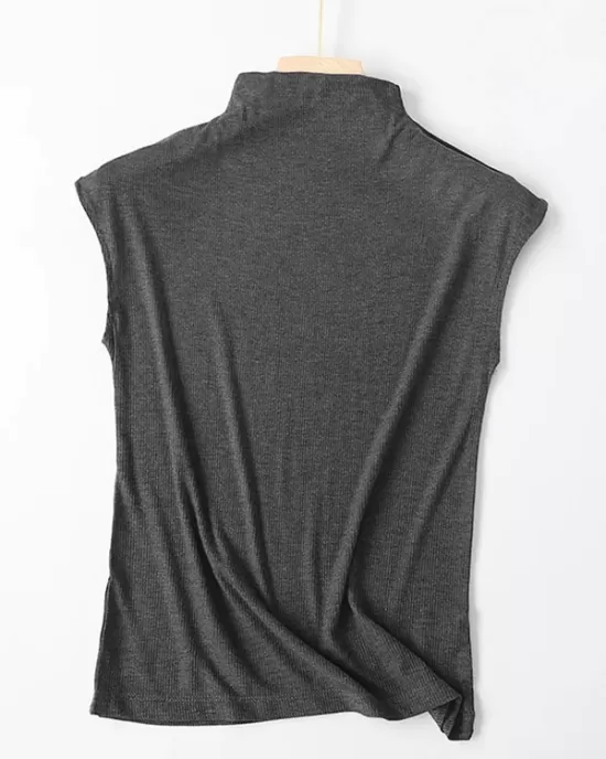 Simple Solid Color Sleeveless Casual High-Neck Vest