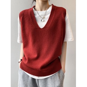 Simple 9 Colors V-Neck Loose Sleeveless Vest