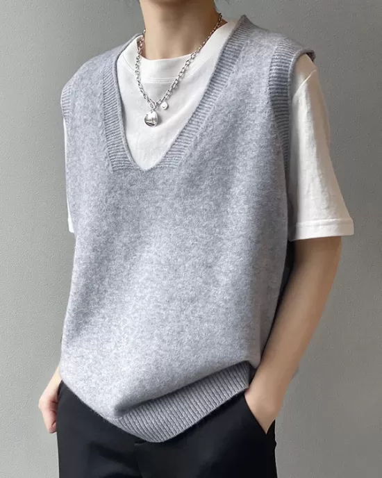 Simple 9 Colors V-Neck Loose Sleeveless Vest