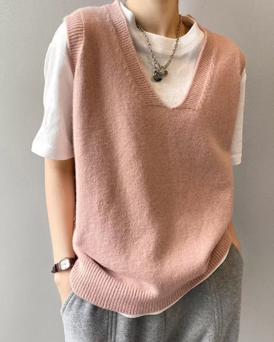 Simple 9 Colors V-Neck Loose Sleeveless Vest