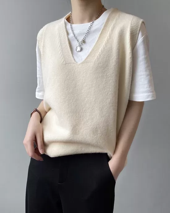 Simple 9 Colors V-Neck Loose Sleeveless Vest