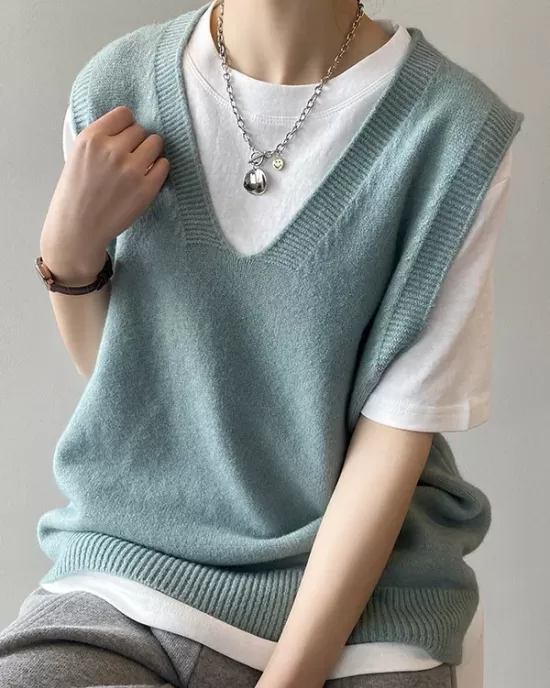 Simple 9 Colors V-Neck Loose Sleeveless Vest