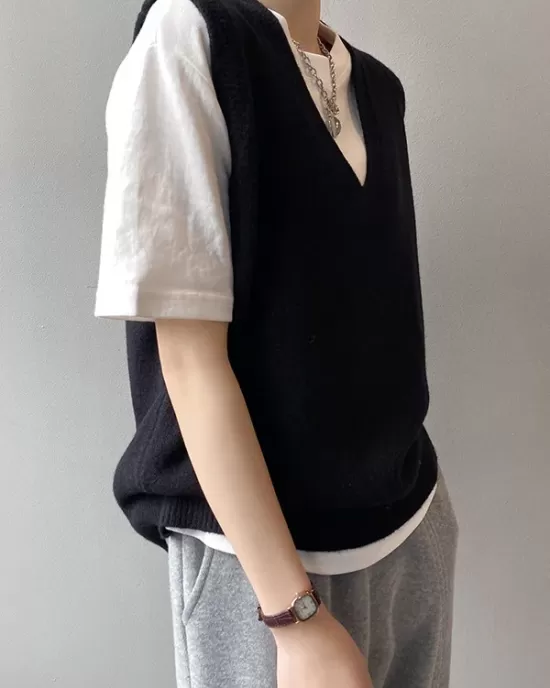 Simple 9 Colors V-Neck Loose Sleeveless Vest