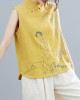 Artistic Retro Chinese-Style Printed Buttoned Stand Collar Sleeveless Vest