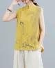 Artistic Retro Chinese-Style Printed Buttoned Stand Collar Sleeveless Vest