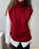 Simple Loose Solid Color High-Neck Knitting Vest Top