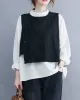 Original Stand Collar Long Sleeves T-Shirt Top&Buttoned Vest Outwear 2 Pieces Set