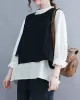 Original Stand Collar Long Sleeves T-Shirt Top&Buttoned Vest Outwear 2 Pieces Set